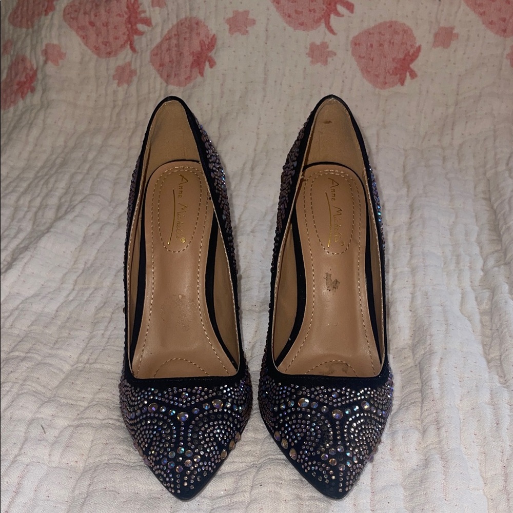 Anne Michelle Black and Silver Embellished Heels